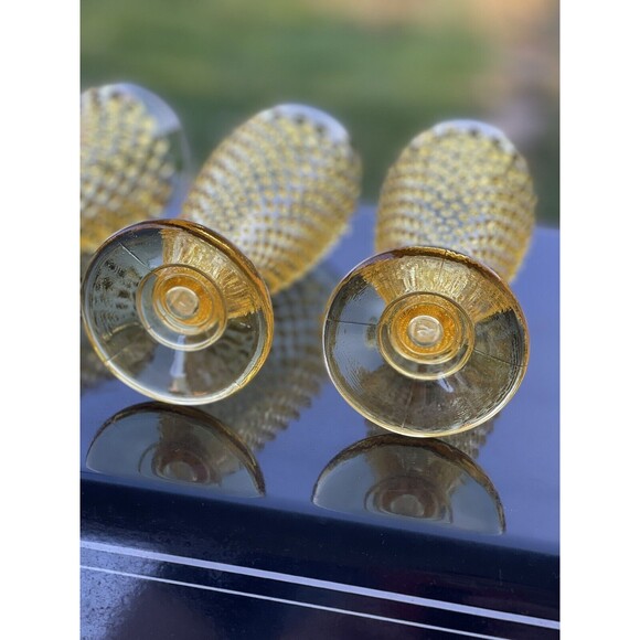 4‎ L.E. Smith Hobnail 8oz Glasses Footed Pedestal Wine Parfait Yellow Gold Amber - Picture 8 of 13